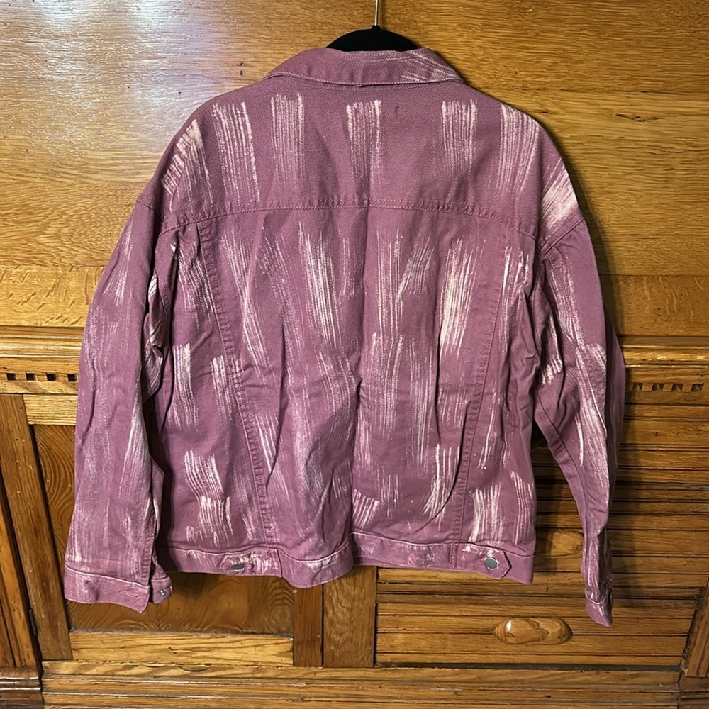 Versona Y2K Streetwear Mauve Bleach Brushstroke Denim Jacket Cyber Grunge Indie - Picture 2 of 10